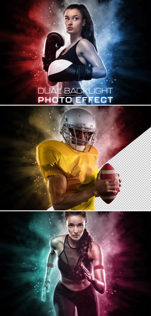 Dual Backlight Photo Effect Mockup with Two Glowing Color  - 437473813