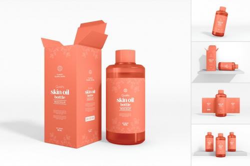 Plastic Cosmetic Oil Bottle Branding Mockup Set