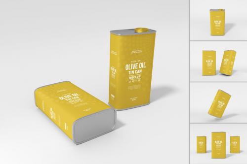 Metal Olive Oil Tin Can Packaging Mockup Set