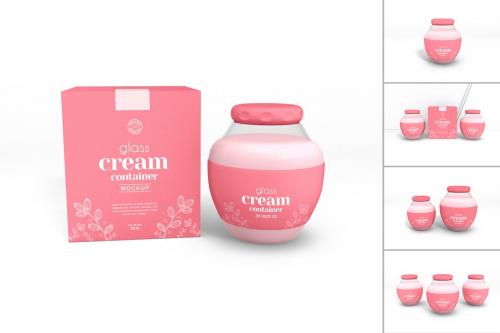 Glass Cosmetic Cream Jar with Box Mockup Set