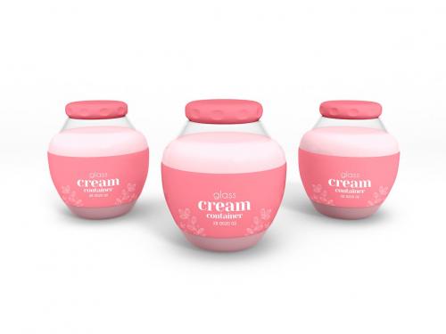 Glass Cosmetic Cream Jar with Box Mockup Set