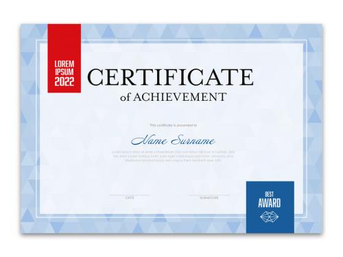 Blue and Red Horizontal Certificate Template with Triangles - 438520903