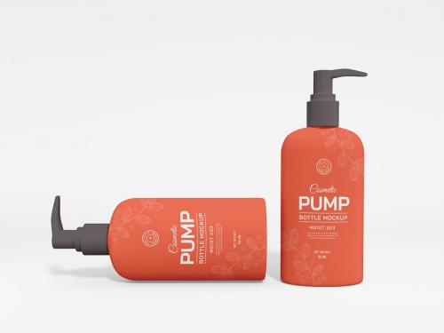 Round Cosmetic Pump Bottle Packaging Mockup Set