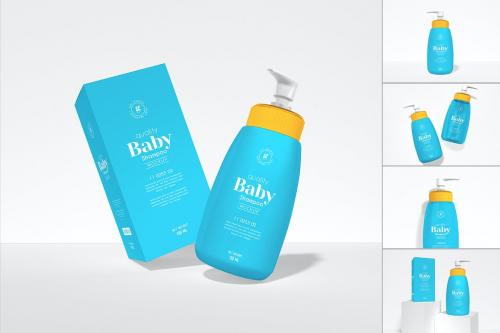 Cosmetic Shampoo Bottle Branding Mockup Set