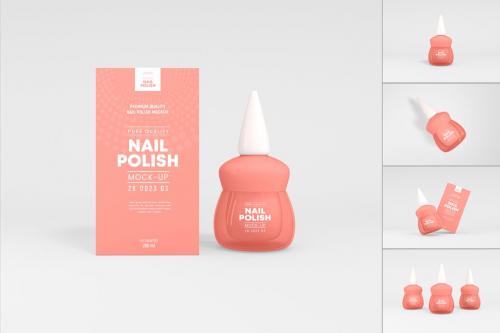 Cosmetic Nail Polish Bottle Branding Mockup Set