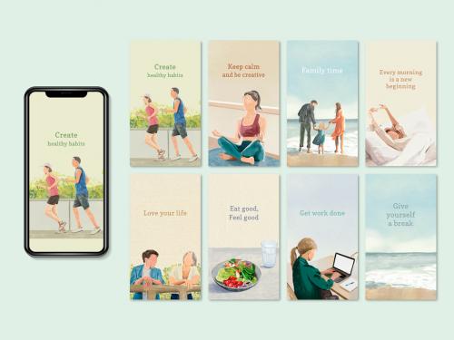 Hand Drawn Lifestyle Mobile Wallpaper Layout Set - 438522057