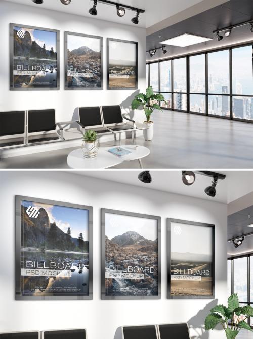 Frames Mockup Hanging on Office Wall - 438522487