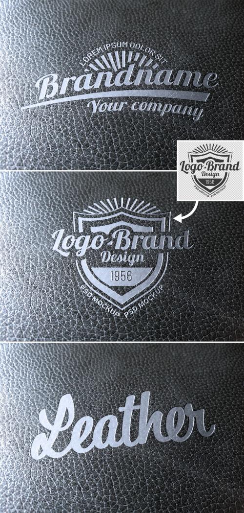 Logo Mockup on Leather Texture with Debossed Silver Effect  - 438522490