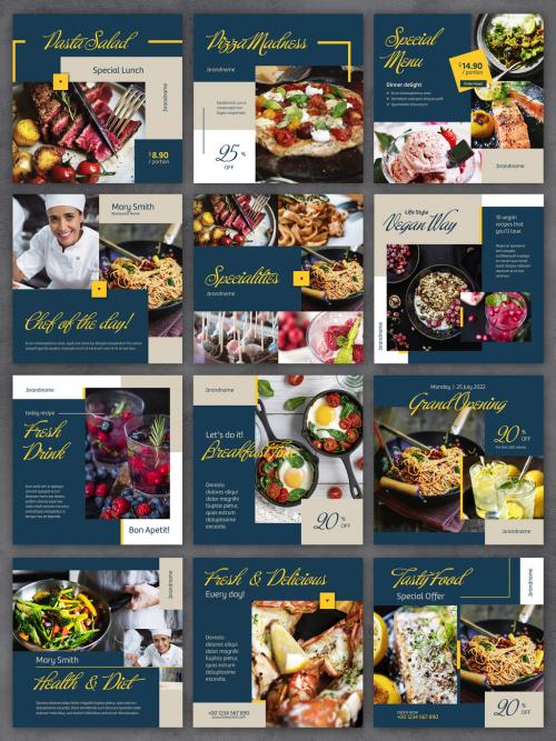 Food Social Media Posts with Blue, Beige and Yellow Accents - 438522738