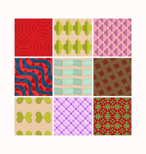 Seamless Pattern Set with Retro Colored Geometric Shapes and 3D Shadow Effect - 438534866