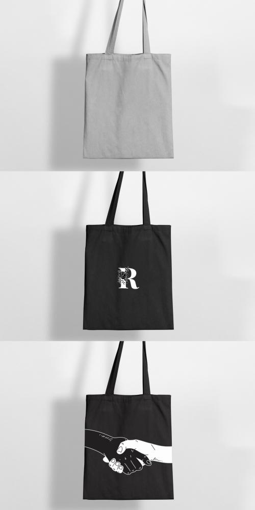 Black Tote Shopping Bag Mockup - 438536777