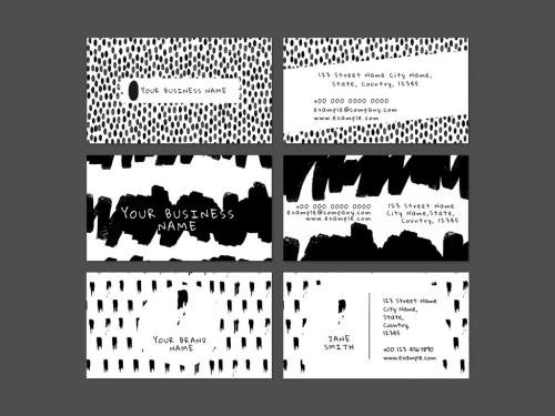 Creative Business Card Layout with Ink Brush Pattern Set - 438536946