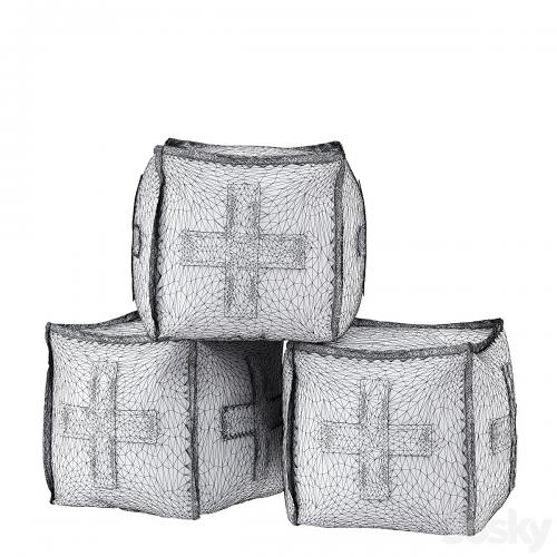 RH / DISTRESSED CANVAS SQUARE POUF