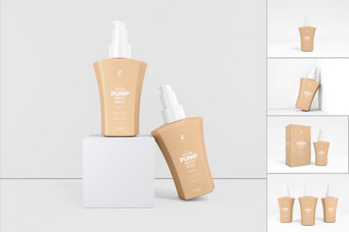 Glossy Cosmetic Pump Bottle Branding Mockup Set