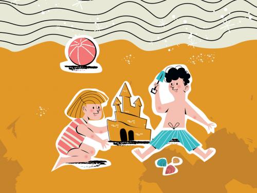 Illustration Spring Break Mid Century Design Build Sand Castle - 438720174