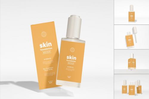 Cosmetic Foundation Bottle Packaging Mockup Set