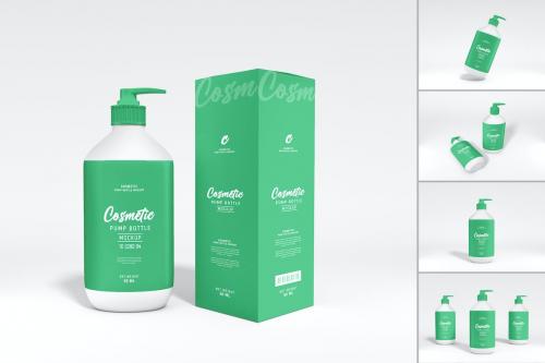 Glossy Cosmetic Pump Bottle Branding Mockup Set