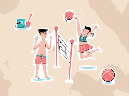 Illustration Spring Break Mid Century Design Beach Volleyball - 438720193