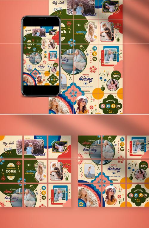 Spring Floral Social Media Puzzle Layout - 438720203