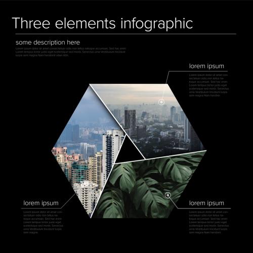 Abstract Shape Infographic Layout with Photo Placeholders on Dark Background - 438722184