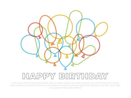 Minimalist Happy Birthday Card Illustration Layout with Balloons Shapes - 438722192