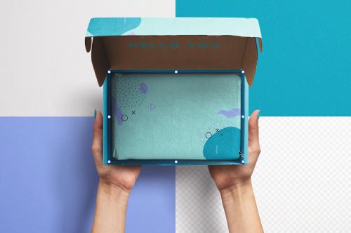 Hands Holding Opened Postal Box Mockup