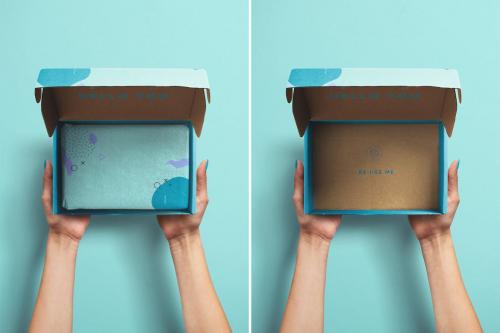 Hands Holding Opened Postal Box Mockup