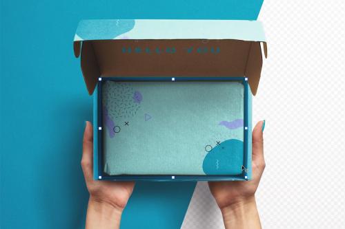 Hands Holding Opened Postal Box Mockup