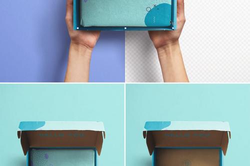 Hands Holding Opened Postal Box Mockup