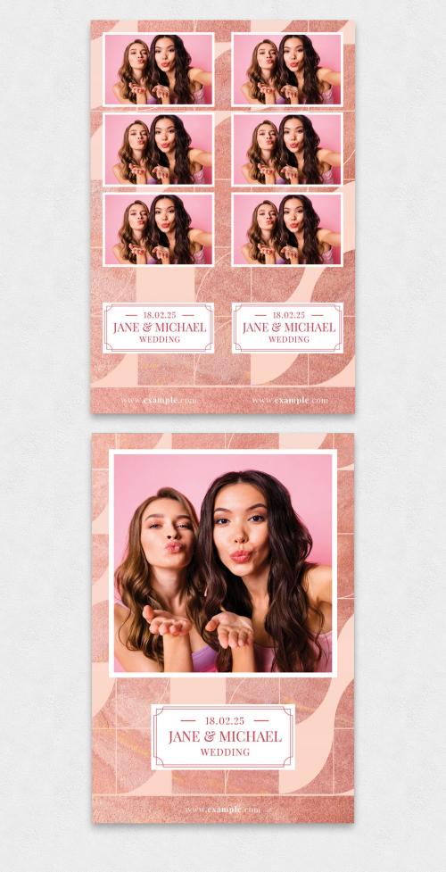 Wedding Photo Booth Card Templates Layout with Pink Geometric Background - 440174019