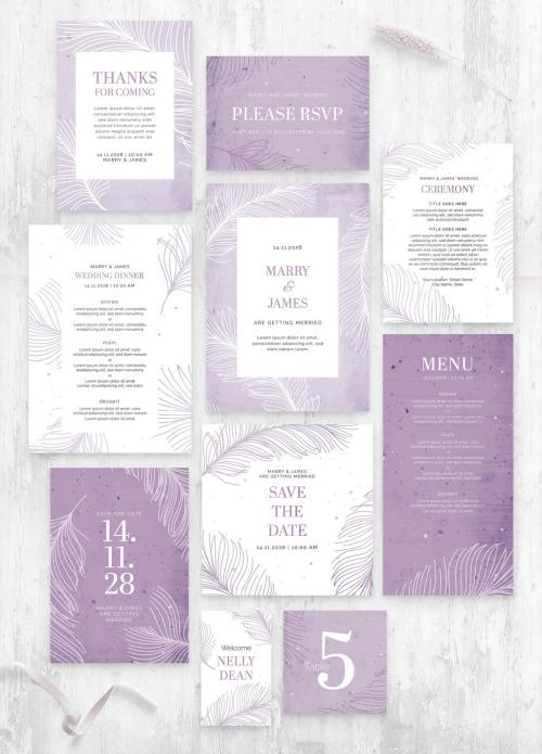 Minimal Feather Wedding Suite Purple - 440174284