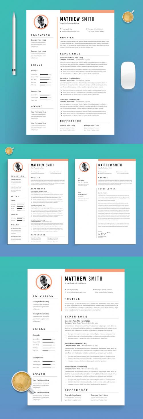 Resume and Cover Letter Layout with Salmon Accent - 440179758