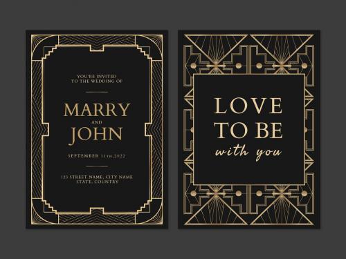 Wedding Invitation Card Template with Geometric Art Deco Style - 440290032