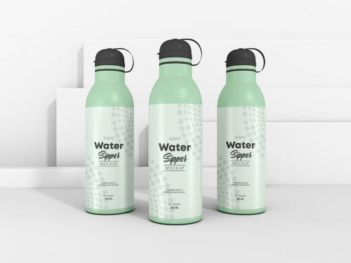 Plastic Water Sipper Bottle Branding Mockup Set