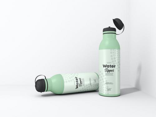 Plastic Water Sipper Bottle Branding Mockup Set