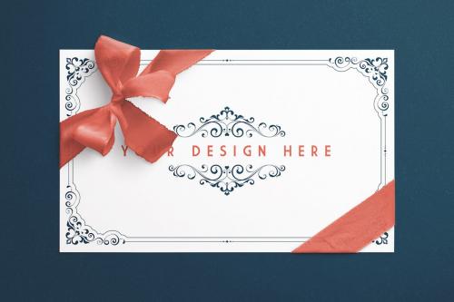 Card with Knotted Corner Ribbon Mockup