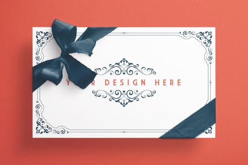 Card with Knotted Corner Ribbon Mockup