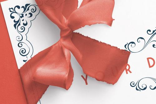 Card with Knotted Corner Ribbon Mockup