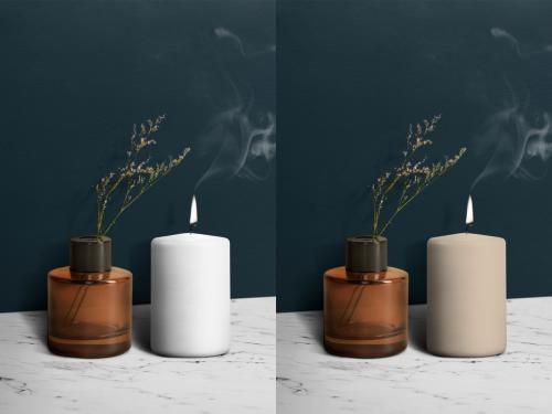 Decoration Mockup with Candle by Flower Vase - 441407766