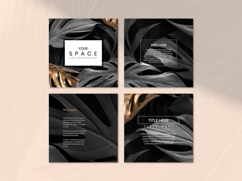 Black and Gold Monstera Leaf Patterned Layout Set - 441407798