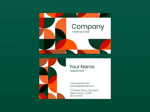 Orange and White Geometric Patterned Business Card Layout - 441407802