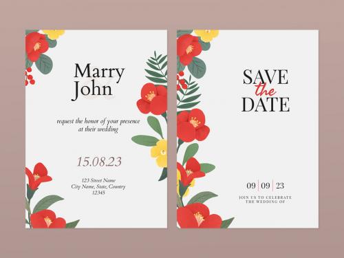Floral Wedding Invitation Card Template - 441407852