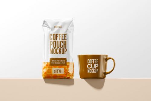 Coffee Bag With Take Away Cup Mockup Set