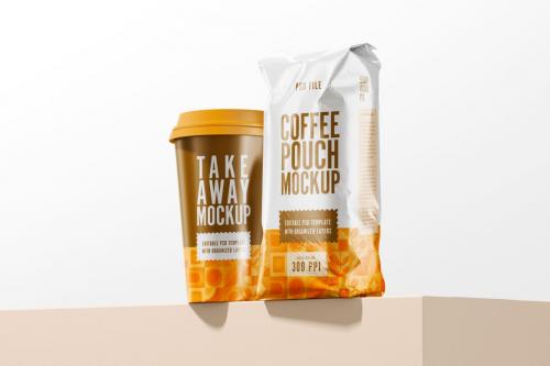 Coffee Bag With Take Away Cup Mockup Set