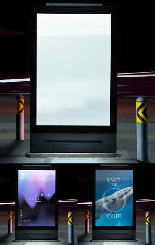 Digital Ad Sign Mockup Screen at the Bus Stop - 442162547