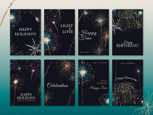 Shiny Fireworks Layout with Editable Text Set - 442162614