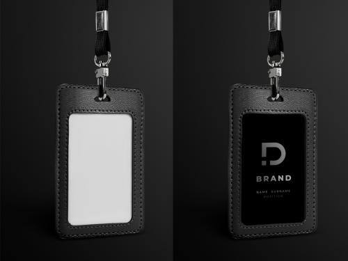 Employee ID Card Mockup with Black Leather - 442162617