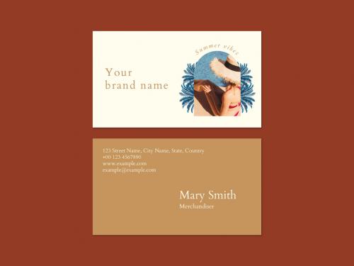 Summer Business Card Layout with Tropical Background - 442162619