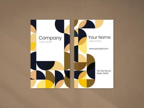 Yellow and Black Geometric Patterned Business Card Layout - 442162620