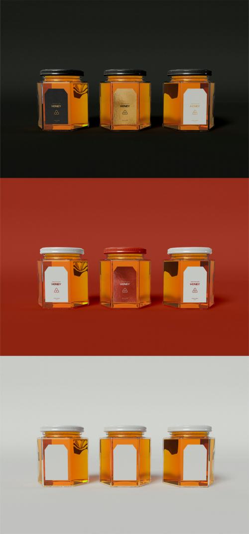 three Honey Jars Mockup - 442175820